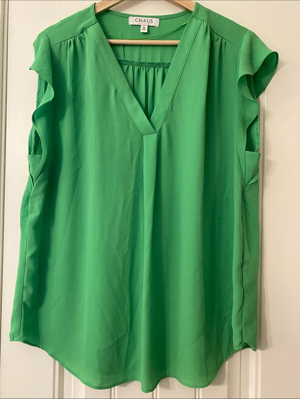 Chaus Bright Green V-Neck Flutter Sleeve Camisole